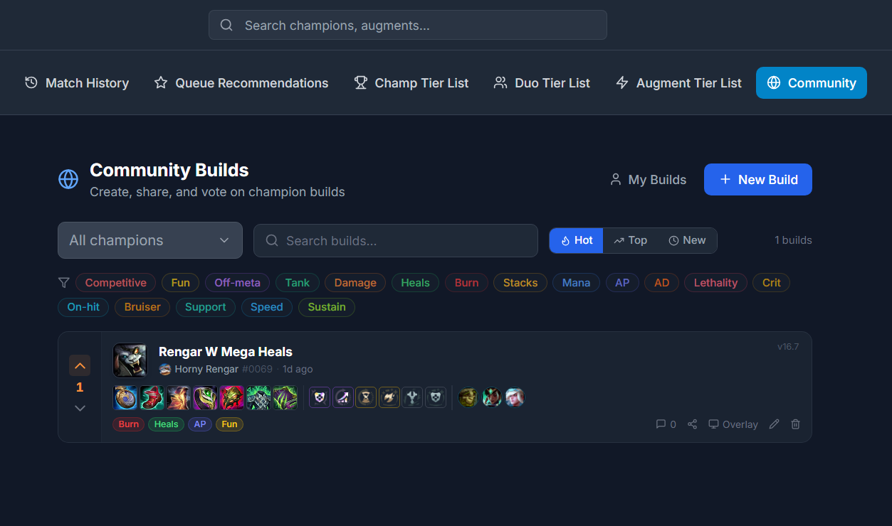 Community Arena build cards